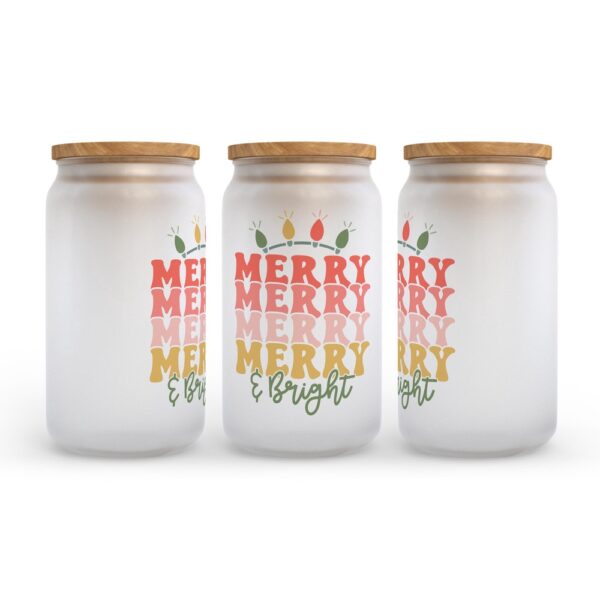 Frosted Glass Can, Valentine Gift, Merry and Bright Retro Christmas Frosted Glass Can Tumbler