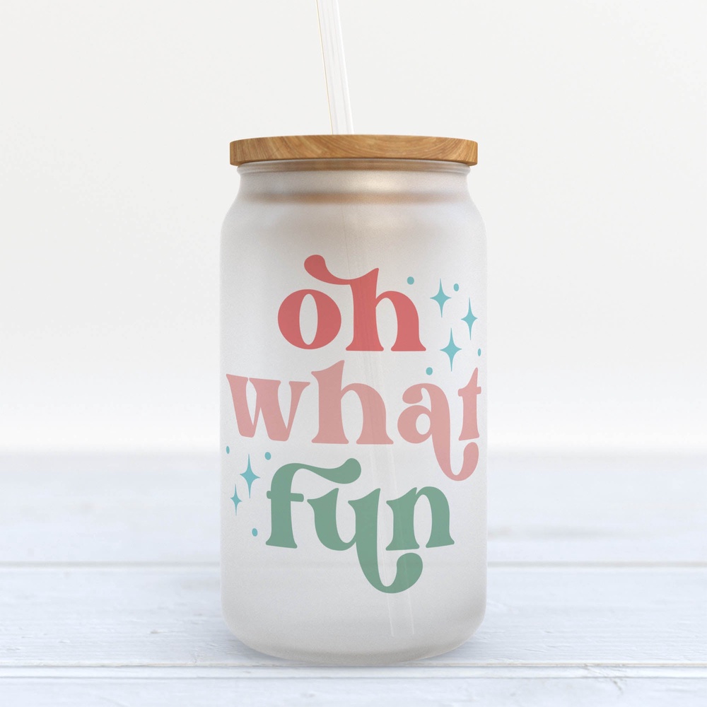 Frosted Glass Can, Valentine Gift, Oh What Fun Christmas Retro Frosted Glass Can Tumbler
