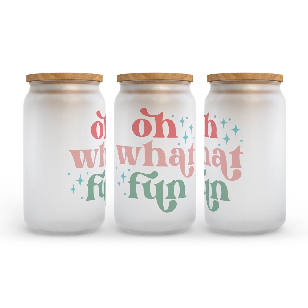Frosted Glass Can, Valentine Gift, Oh What Fun Christmas Retro Frosted Glass Can Tumbler