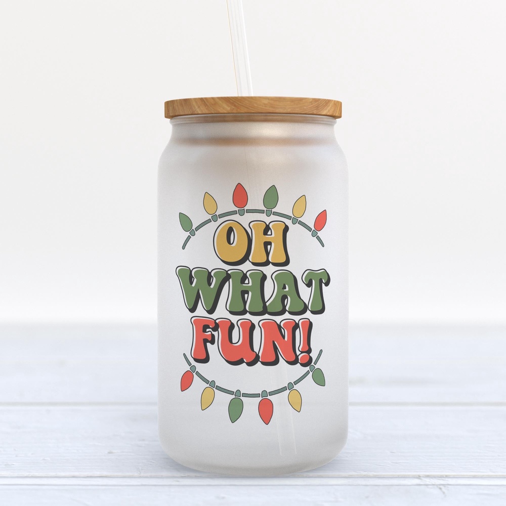 Frosted Glass Can, Valentine Gift, Oh What Fun Retro Christmas Frosted Glass Can Tumbler