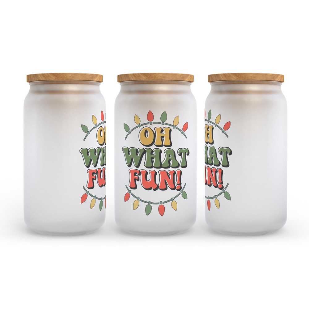 Frosted Glass Can, Valentine Gift, Oh What Fun Retro Christmas Frosted Glass Can Tumbler