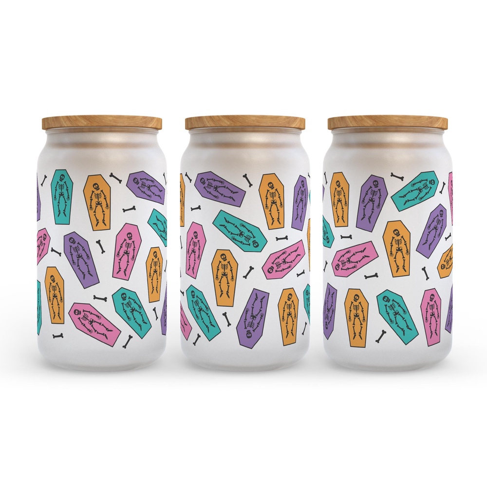 Frosted Glass Can, Valentine Gift, Pink Skeletons Halloween Frosted Glass Can Tumbler Frosted Glass Can, Valentine Gift, Pink Skeletons Halloween Frosted Glass Can Tumbler