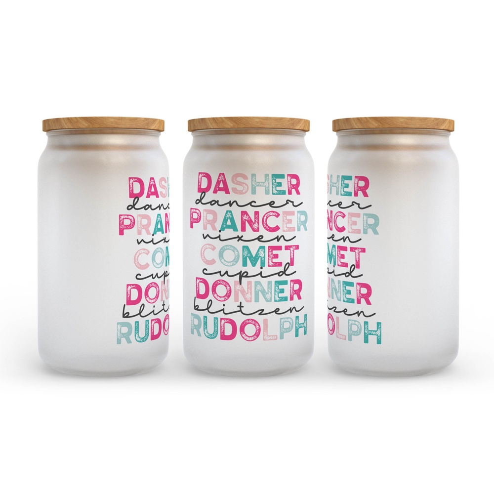 Frosted Glass Can, Valentine Gift, Reindeer Christmas Frosted Glass Can Tumbler