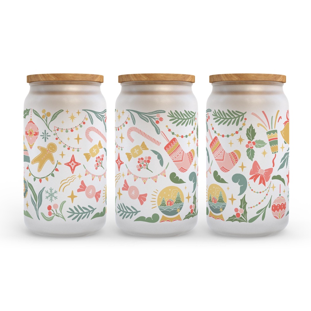 Frosted Glass Can, Valentine Gift, Retro Christmas Frosted Glass Can Tumbler