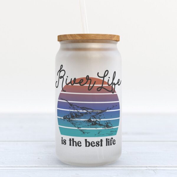 Frosted Glass Can, Valentine Gift, River Life is the Best Life Frosted Glass Can Tumbler