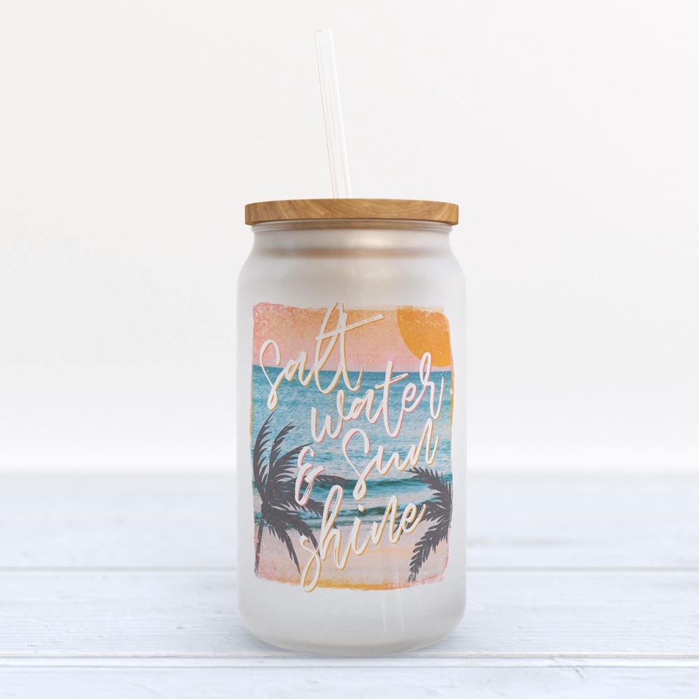 Frosted Glass Can, Valentine Gift, Saltwater and Sunshine Frosted Glass Can Tumbler