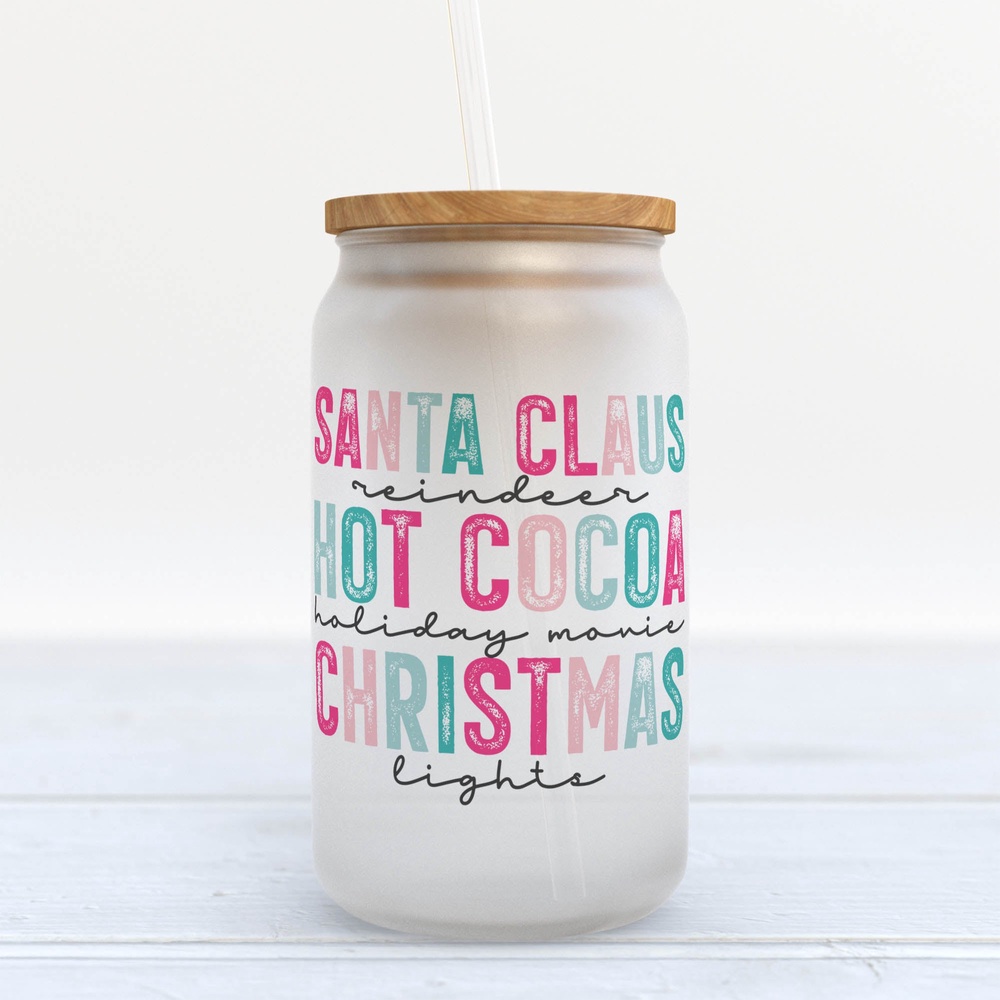 Frosted Glass Can, Valentine Gift, Santa Claus Hot Cocoa Christmas Frosted Glass Can Tumbler