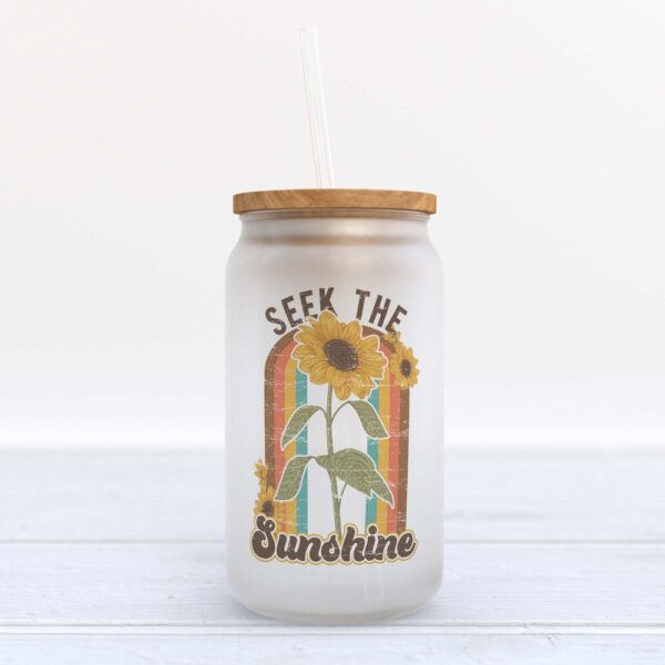 Frosted Glass Can, Valentine Gift, Seek the Sunshine Frosted Glass Can Tumbler