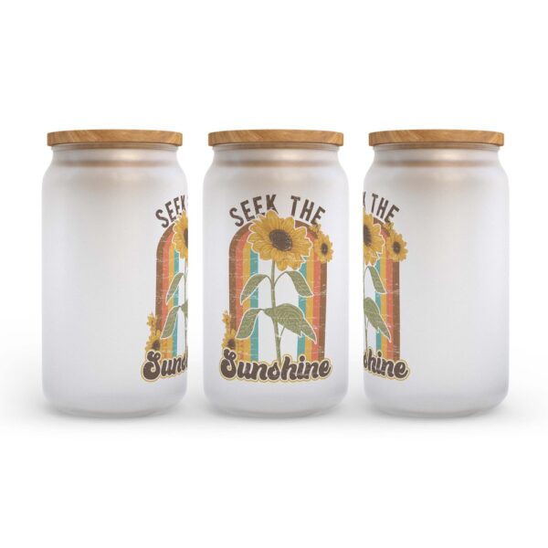 Frosted Glass Can, Valentine Gift, Seek the Sunshine Frosted Glass Can Tumbler