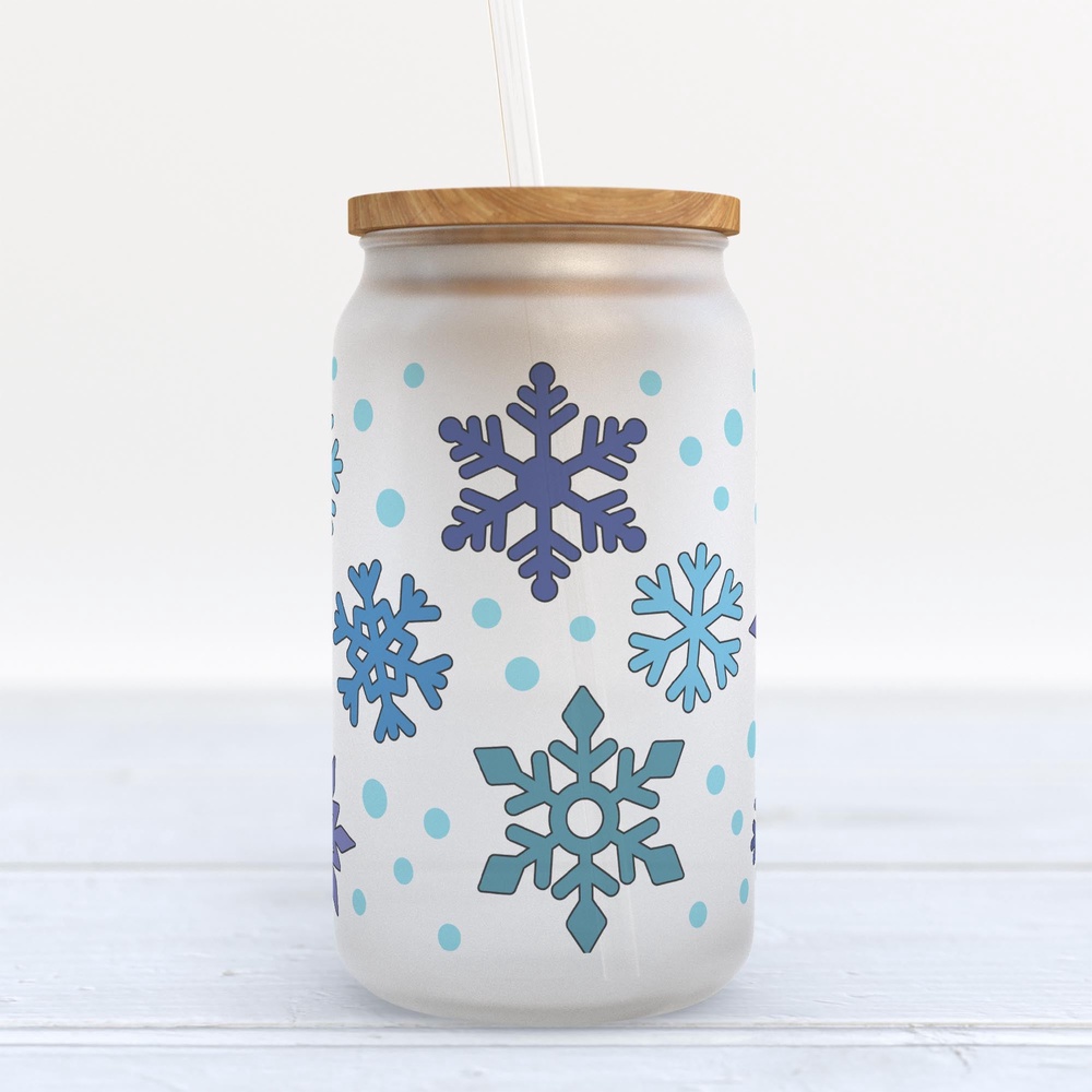 Frosted Glass Can, Valentine Gift, Snowflake Winter Holiday Frosted Glass Can Tumbler Frosted Glass Can, Valentine Gift, Snowflake Winter Holiday Frosted Glass Can Tumbler
