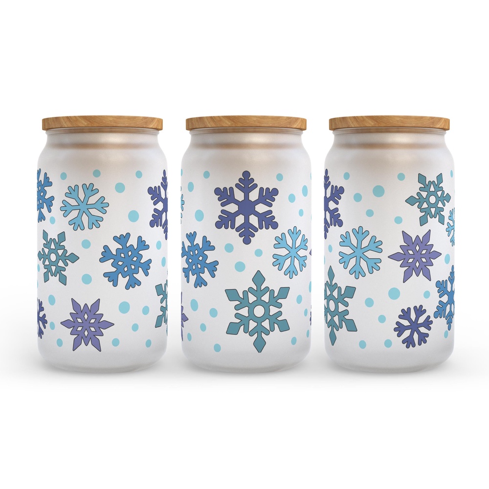 Frosted Glass Can, Valentine Gift, Snowflake Winter Holiday Frosted Glass Can Tumbler Frosted Glass Can, Valentine Gift, Snowflake Winter Holiday Frosted Glass Can Tumbler