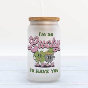 Frosted Glass Can, Valentine Gift, So Lucky…