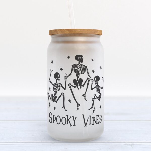 Frosted Glass Can, Valentine Gift, Spooky Vibes Halloween Frosted Glass Can Tumbler