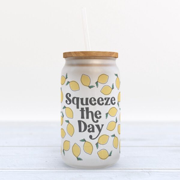 Frosted Glass Can, Valentine Gift, Squeeze the Day Lemon Frosted Glass Can Tumbler