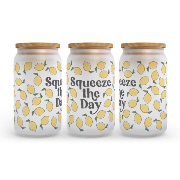 Frosted Glass Can, Valentine Gift, Squeeze the Day Lemon Frosted Glass Can Tumbler