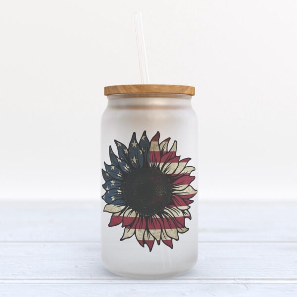 Frosted Glass Can, Valentine Gift, Sunflower American Flag Frosted Glass Can Tumbler