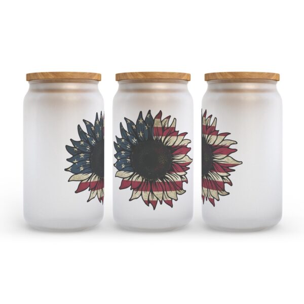 Frosted Glass Can, Valentine Gift, Sunflower American Flag Frosted Glass Can Tumbler