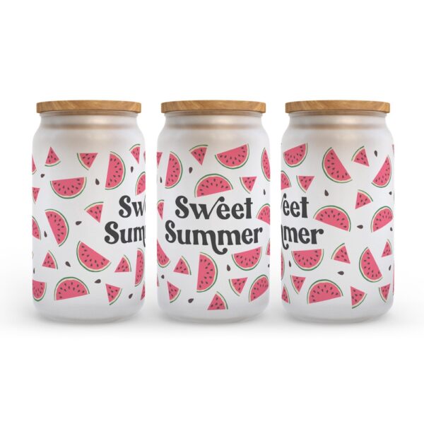 Frosted Glass Can, Valentine Gift, Sweet Summer Watermelon Frosted Glass Can Tumbler