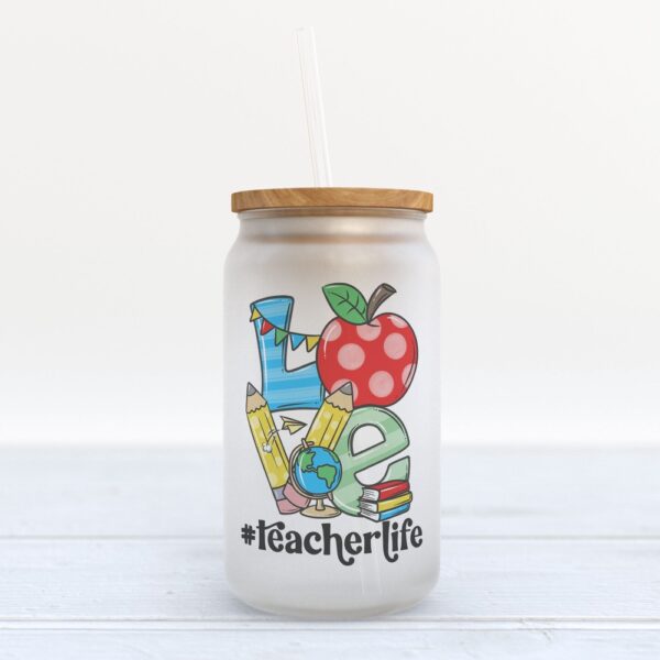 Frosted Glass Can, Valentine Gift, Teacher Life Frosted Glass Can Tumbler