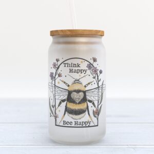 Frosted Glass Can, Valentine Gift, Think Happy…