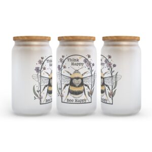 Frosted Glass Can Valentine Gift Think Happy Bee Happy Frosted Glass Can Tumbler 2 z1tp0z.jpg