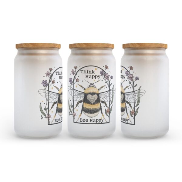 Frosted Glass Can, Valentine Gift, Think Happy Bee Happy Frosted Glass Can Tumbler