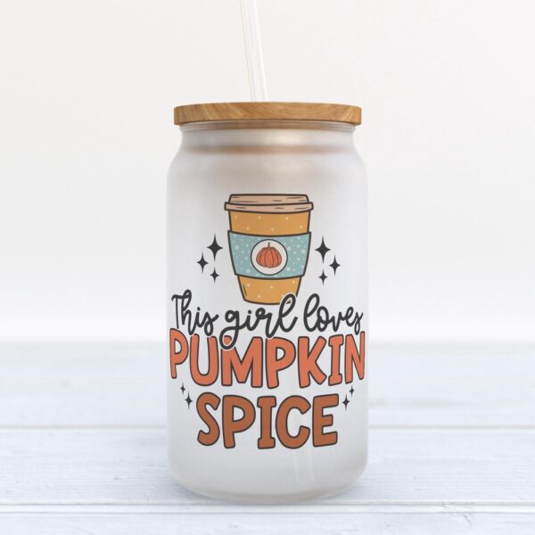 Frosted Glass Can, Valentine Gift, This Girl Loves Pumpkin Spice Fall Frosted Glass Can Tumbler