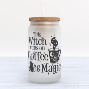 Frosted Glass Can Valentine Gift This Witch Runs On Coffee And Magic Halloween Frosted Glass Can Tumbler 1 ykg90h.jpg