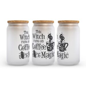 Frosted Glass Can Valentine Gift This Witch Runs On Coffee And Magic Halloween Frosted Glass Can Tumbler 2 alixnc.jpg