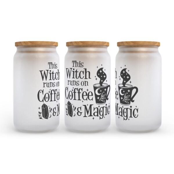 Frosted Glass Can, Valentine Gift, This Witch Runs On Coffee And Magic Halloween Frosted Glass Can Tumbler