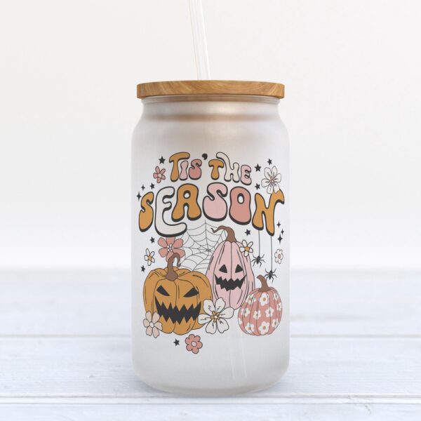 Frosted Glass Can, Valentine Gift, Tis The Season Halloween Frosted Glass Can Tumbler