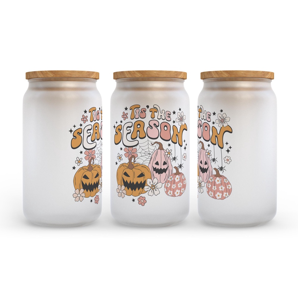 Frosted Glass Can, Valentine Gift, Tis The Season Halloween Frosted Glass Can Tumbler Frosted Glass Can, Valentine Gift, Tis The Season Halloween Frosted Glass Can Tumbler