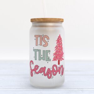 Frosted Glass Can Valentine Gift Tis The Season Pink Christmas Tree Frosted Glass Can Tumbler 1 eghmgr.jpg