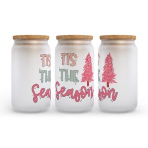 Frosted Glass Can Valentine Gift Tis The Season Pink Christmas Tree Frosted Glass Can Tumbler 2 uoikbb.jpg