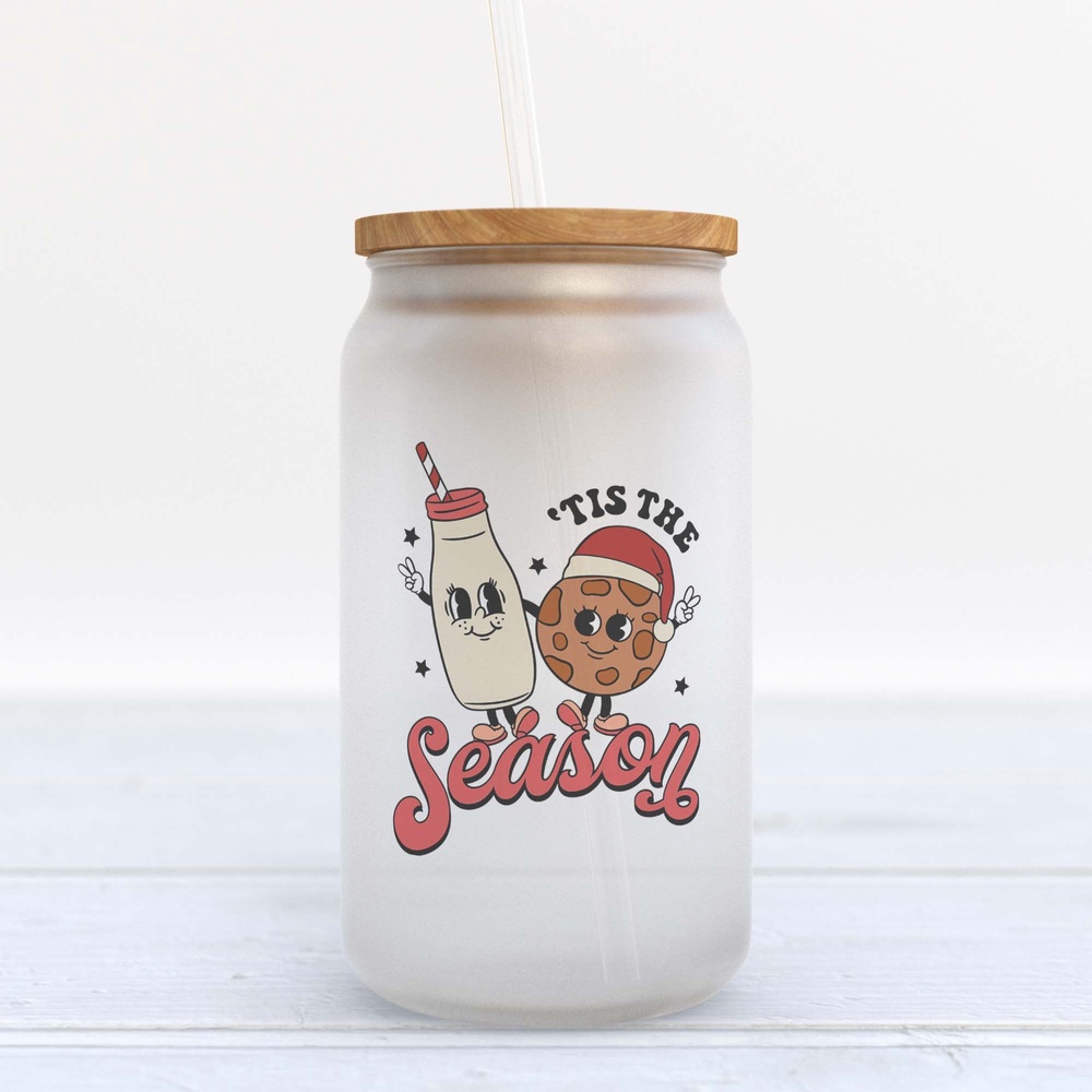Frosted Glass Can, Valentine Gift, Tis the Season Christmas Frosted Glass Can Tumbler Frosted Glass Can, Valentine Gift, Tis the Season Christmas Frosted Glass Can Tumbler
