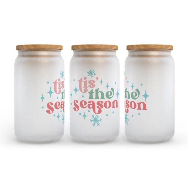 Frosted Glass Can, Valentine Gift, Tis the Season Christmas Retro Frosted Glass Can Tumbler