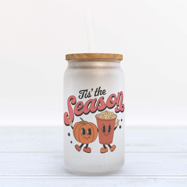 Frosted Glass Can, Valentine Gift, Tis the Season Pumpkin Spice Fall Frosted Glass Can Tumbler