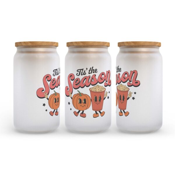 Frosted Glass Can, Valentine Gift, Tis the Season Pumpkin Spice Fall Frosted Glass Can Tumbler