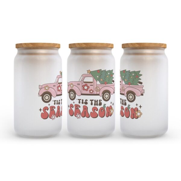 Frosted Glass Can, Valentine Gift, Tis the Season Retro Christmas Frosted Glass Can Tumbler