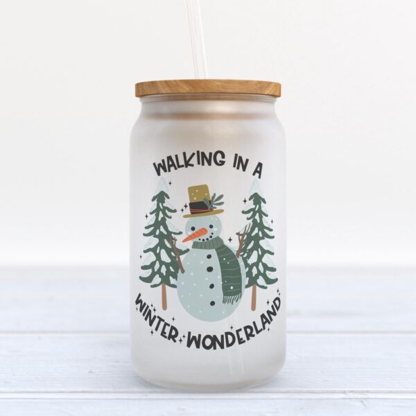 Frosted Glass Can, Valentine Gift, Walking In A Winter Wonderland Christmas Frosted Glass Can Tumbler