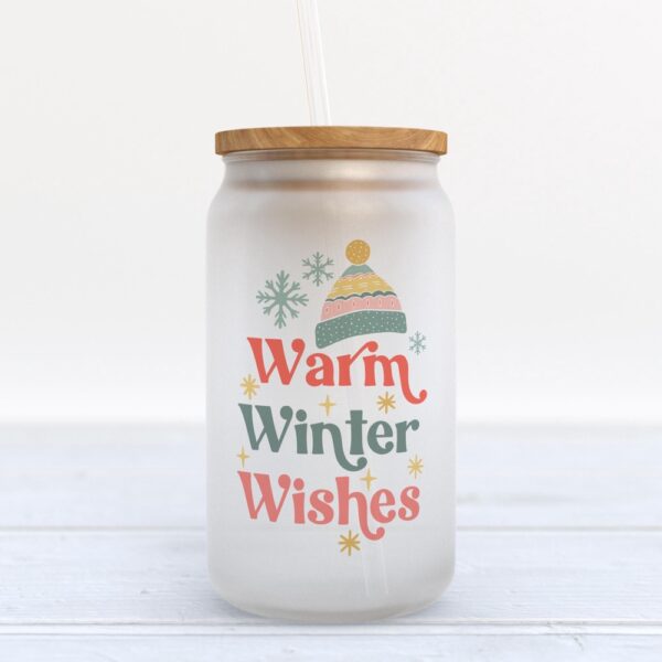 Frosted Glass Can, Valentine Gift, Warm Winter Wishes Retro Christmas Frosted Glass Can Tumbler