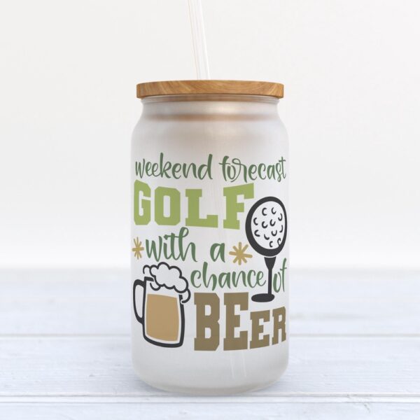 Frosted Glass Can, Valentine Gift, Weekend Forecast Golf With A Chance Of Beer Frosted Glass Can Tumbler