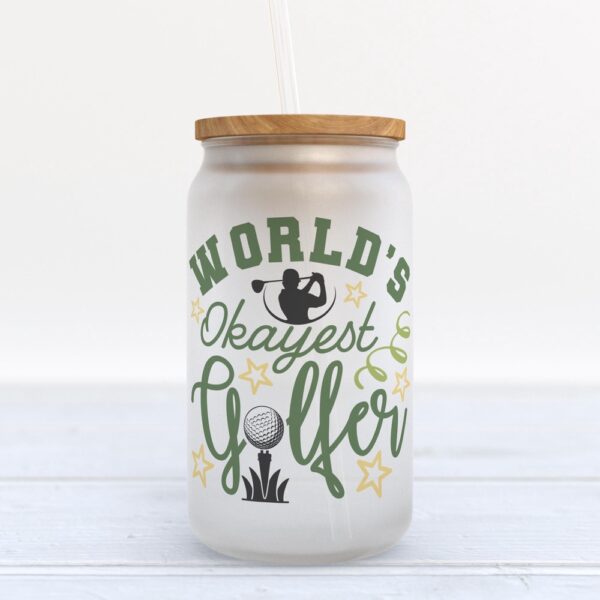 Frosted Glass Can, Valentine Gift, World’s Okayest Golfer Golf Frosted Glass Can Tumbler