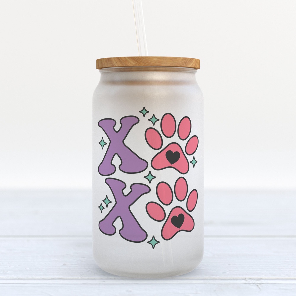 Frosted Glass Can, Valentine Gift, XOXO Paw Prints Frosted Glass Can Tumbler Frosted Glass Can, Valentine Gift, XOXO Paw Prints Frosted Glass Can Tumbler