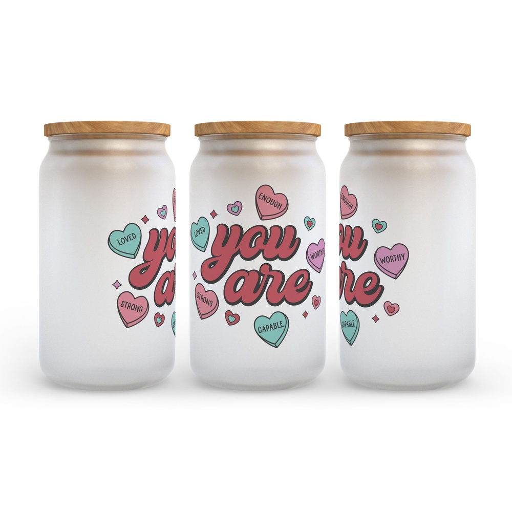 Frosted Glass Can, Valentine Gift, You Are Candy Hearts Valentine’s Day Frosted Glass Can Tumbler Frosted Glass Can, Valentine Gift, You Are Candy Hearts Valentine’s Day Frosted Glass Can Tumbler