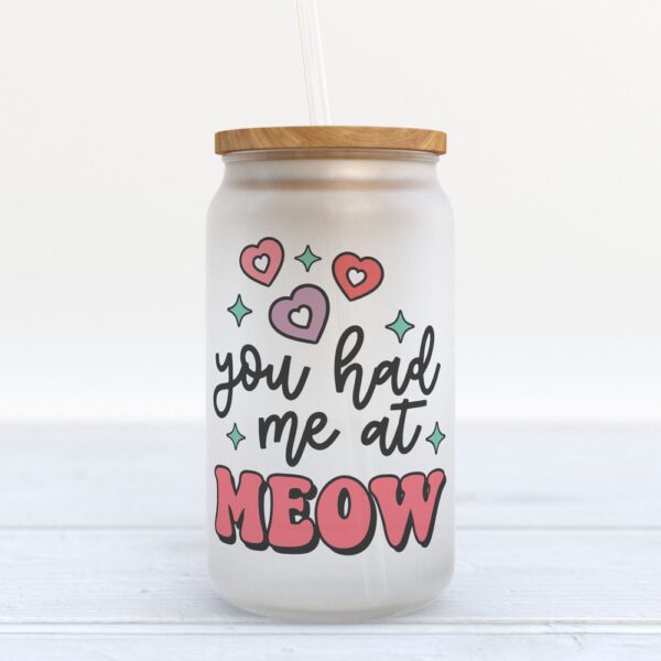 Frosted Glass Can, Valentine Gift, You Had Me at Meow Frosted Glass Can Tumbler