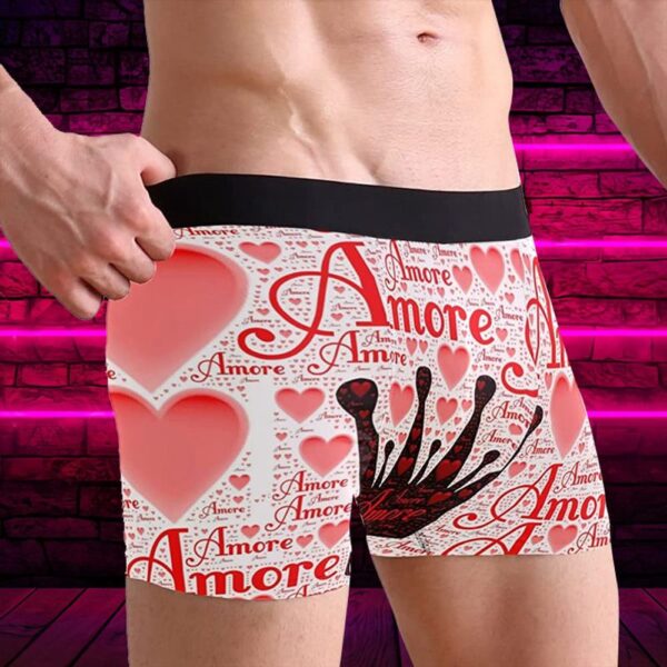 Men Boxer, Amore Amore Kissing The King Crown Mens Day Heart Romantic Valentines Day Polyester Men Boxer Briefs