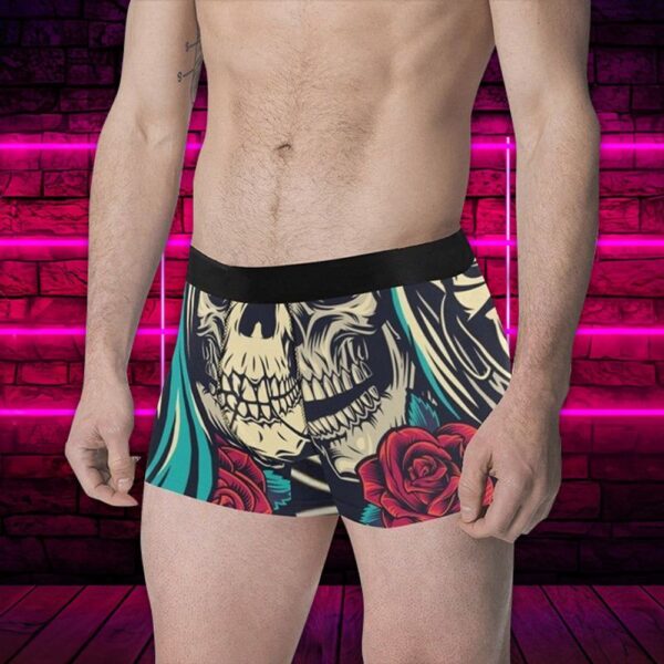 Men Boxer, Colorful Tattoo Vintage Skull Mens All Over Print Boxer Briefs Valentines Day Gift Polyester Men Boxer