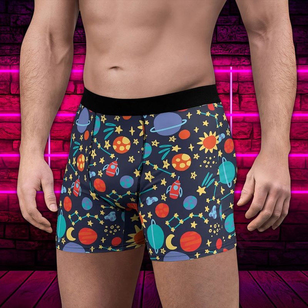 Men Boxer, Cute Astronaut Planet Galaxy Cartoon Mens Boxer Shorts,  Valentine Mens Underpants - Excoolent