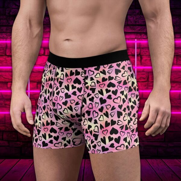 Men Boxer, Heart Pattern Pink Hologram Print Mens Boxer Briefs, Valentines Day Underpants